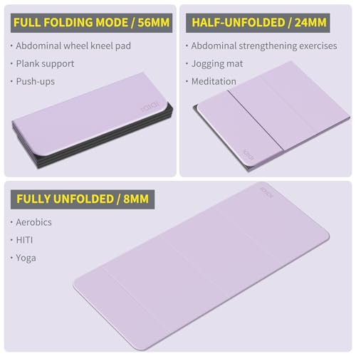 Foldable Yoga Mat Extra Thick & Large (74" x 31.5" x 0.32"), Double-Sided Non Slip & Lightweight Fitness Mat, 8mm Thick Wi...