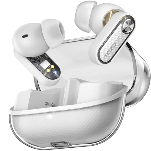 TOZO Crystal Pods Hybrid Active Noise Cancelling Wireless Earbuds, 10mm Drivers Deep Bass, 4 Mics Smart ENC AI Calls, Rea...