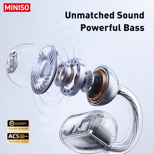 MINISO Clip On Earbuds Open Ear Earbuds Wireless Bluetooth 5.4 Headphones Heart Rate Monitor, Noise Cancelling, IPX5, LCD ...
