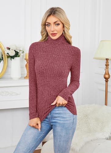 XSRYT 2 Pack Womens Long Sleeve Turtleneck Shirts Basic Fall Thermal Lightweight Pullover Tops Trendy Comfy Undershirts