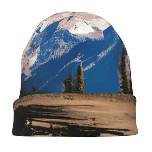 Rocky Mountains Print Winter Beanie Hat Men Women Soft Lightweight Thermal Cap for Outdoor Skiing Wear Black