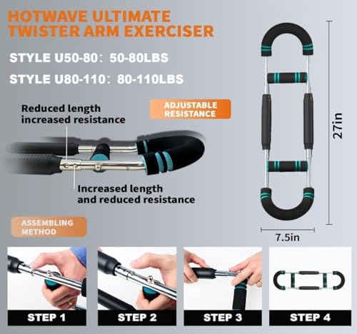 HOTWAVE Twister Arm Exerciser,Adjustable Spring Workout Bar, Forearm Triceps Chest Enhanced Exercise Strengthener,Portable...