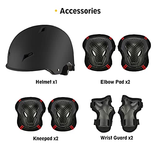 Skateboard Bike Helmet for Adults Adjustable Knee Elbow Pads Wrist Guards Protective Gear Helmets Set Teens for Bicycle Cy...