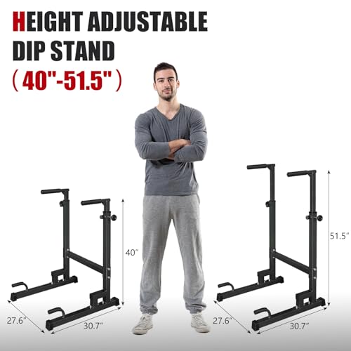 Portable Pull Up Dip Bar, Sturdy Dip Station with Adjustable Height, Multi-Function Parallel Bars for Home Gym Strength Tr...