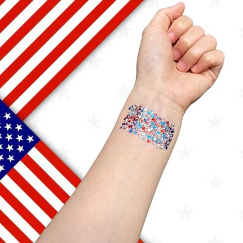 Mysense Patriotic Red White and Blue Body Glitter Stick,4th of July Accessories,Sparkling Face Hair Glitter for Fourth of ...