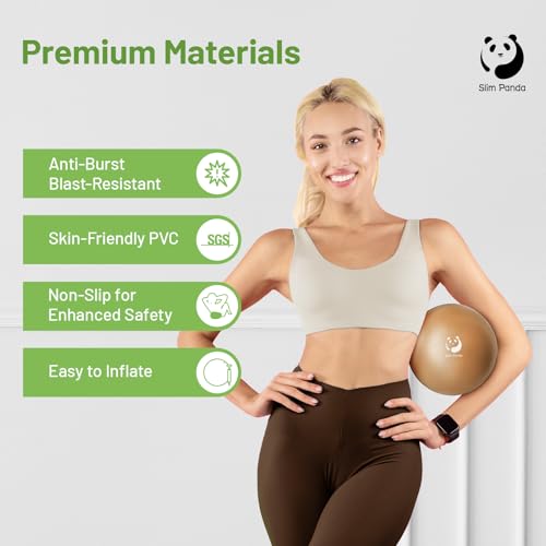 Slim Panda Pilates Ball, 9 Inch Small Exercise Ball, Anti Burst Mini Yoga Ball for Stability, Workout, Barre, Core Strengt...