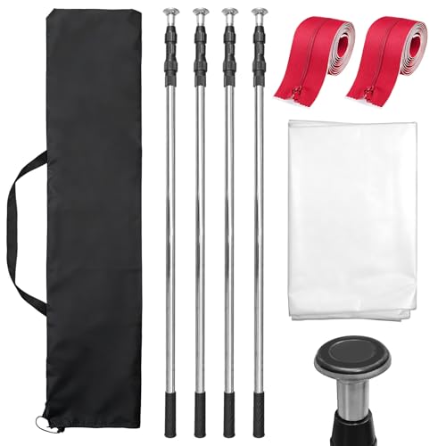 Fanmoss 9.5FT Dust Barrier Poles Kit, 4 Pack Dust Barrier System with 32FT x13FT Sealed Plastic Sheet, 2 Zipper Doors & Ca...