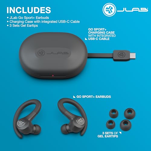 JLab Go Sport+ Wireless Workout Earbuds Featuring C3 Clear Calling, Secure Earhook Sport Design, 35+ Hour Bluetooth Playti...