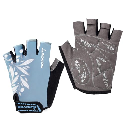 ROVOS Cycling Gloves for Men & Women - 5MM Anti-Slip Shock-Absorbing Gel Pad, Lightweight & Breathable Half Finger Design ...