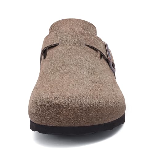 Litfun Unisex Genuine Suede Clogs Soft Footbed Leather Potato Shoes Comfort Slip On Clogs with Arch Support
