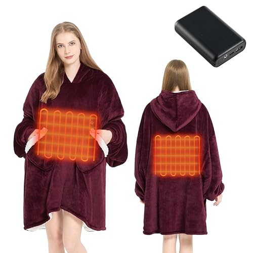 Homemate Heated Wearable Blanket Hoodie - with Battery Pack 7.4V - Oversized Electric Blanket Hoodie for Women Men - Warm ...