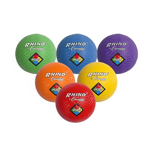 Champion Sports Rhino Playground Ball Set, 8.5"D -Two-Ply, Nylon Wound - Set of 6 Colors