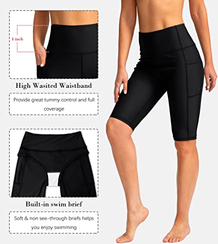 SANTINY Women's 8''/12'' High Waisted Swim Shorts with Pockets UPF50+ Long Board Swimming Shorts for Women with Liner