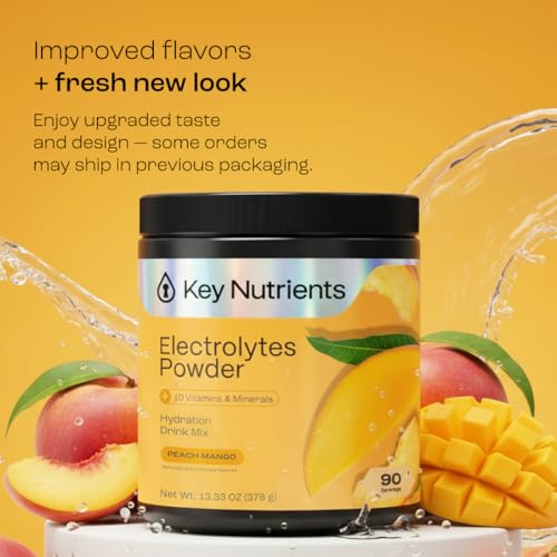 KEY NUTRIENTS Multivitamin Electrolytes Powder No Sugar - Tropical Peach Mango Electrolyte Powder - Endurance & Energy Sup...