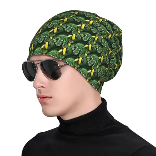 sackhg Banana and Palm Print Winter Beanie Hat Men Women Soft Lightweight Thermal Cap for Outdoor Skiing Wear Black