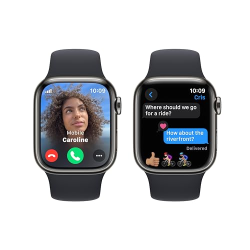 Apple Watch Series 9 [GPS + Cellular, 41mm] - Graphite Stainless Steel Case with Midnight Sport Band, S/M (Renewed)
