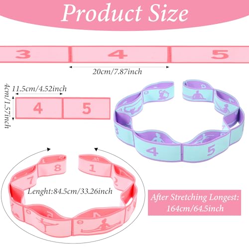 2PCS Elastic Yoga Stretching Strap with Loops, Stretch Strap for Dance, Gymnastics Stretching Ballet Dance Bands, Adjustab...