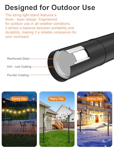 4 Pack String Light Poles for Outside, Thickened Metal Christmas Lights Hanger Pole Outdoor with Fork, Lighting Hanging Po...