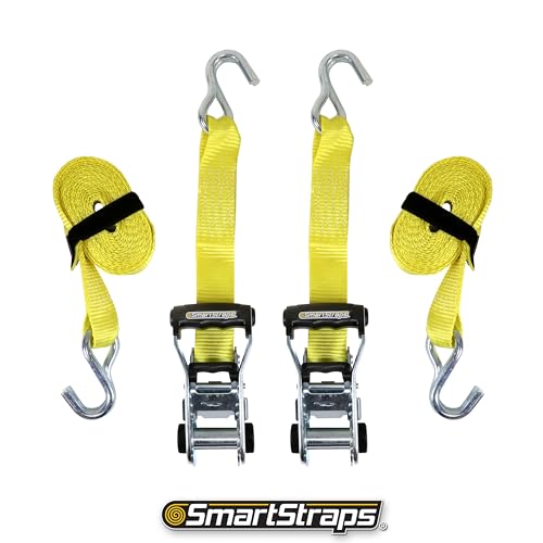 SmartStraps 14’ Ratchet Straps, 2 Pack –5,000lbs Break Strength, 1,667lbs Safe Work Load –Commercial Tie Down Straps for H...