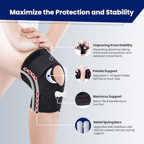 JOMVD Knee Brace for Meniscus Tear, Knee Pain, ACL, MCL, Adjustable Breathable Knee Support with Side Stabilizers for Knee...