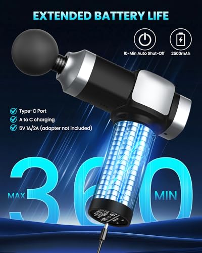 CAMEFER Deep Tissue Massage Gun, Portable Percussion Electric Muscle Massager for Pain Relief, Handheld Massagers with 30 ...