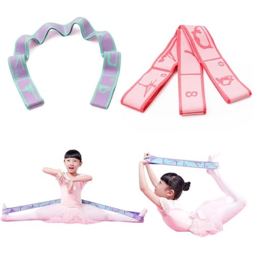 2 PCS Kids Stretching Strap - 8-Loop Adjustable Stretch Bands for Dance, Ballet, Yoga, Gymnastics Workout, Children‘s Fitn...