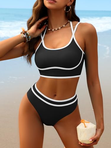 ANRABESS Womens Halter Bikini Set Color Block Sporty Swimsuits Two Piece High Waist Bathing Suit Sexy Summer Beach Swim Suits