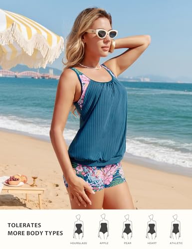 Hanna Nikole Tankini Swimsuits for Women, Textured Modest Swimsuit, Blouson Tankini with Sports Bra and Boyshorts