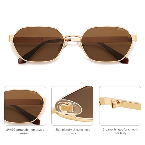 SOJOS Trendy Polarized Hexagon Sunglasses for Women Men, UV400 Retro Rectangle Shades SJ1238