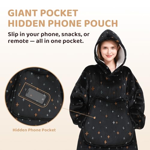 Mewaii Wearable Blanket Hoodie for Adults, Warm Sherpa & Soft Flannel Long Sweatshirt with Giant Pocket, Cozy Gifts for Women