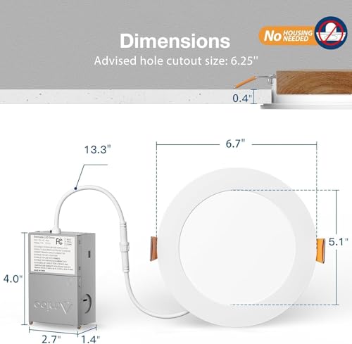 Amico 4 Pack 6 Inch 5CCT Ultra-Thin LED Recessed Ceiling Light with Junction Box, 2700K/3000K/3500K/4000K/5000K Selectabl...