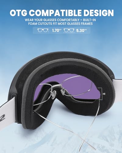 SNOWER Ski Goggles, Spherical OTG Anti-Fog Snow Goggles, HD Snowboard Goggles with UV400 Protection for Men, Women, and Youth