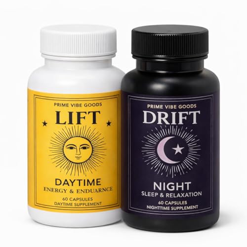 Prime Vibe Goods Lift & Drift – Energy & Stress Support Supplement (2-Pack, 120 Capsules) – Adaptogens for Focus, Relaxati...