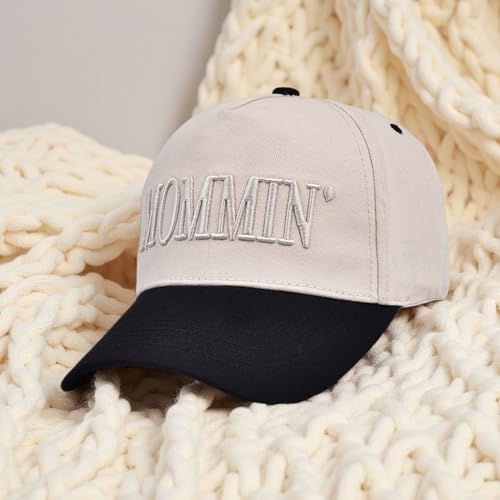 Mommin Trucker Hat,Vintage Two-Tone Women's Baseball Cap with Mommin Embroidery AdjustableHat for Casual Wear