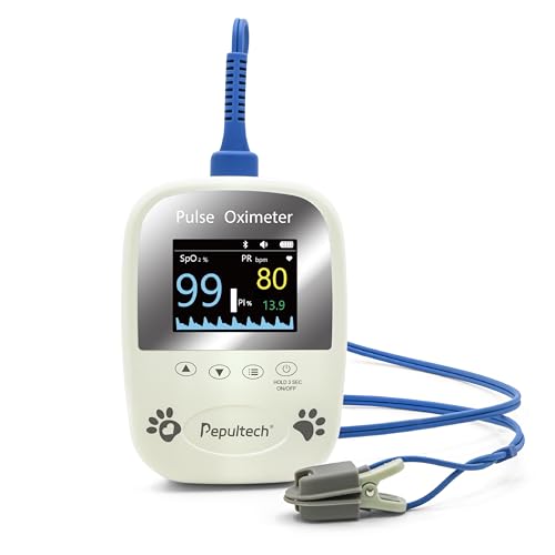 Pepultech Veterinary Pulse Oximeter for Dogs Cats,Bluetooth Pet Heart Rate Monitor, Veterinarian Blood Oxygen Saturation a...