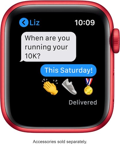 Apple Watch Series 6 (GPS, 44mm) - Red Aluminum Case with Red Sport Band (Renewed)