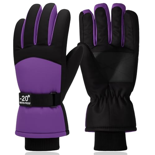 XiuGlimpse Ski Gloves, Valentines Day Gifts Waterproof & Breathable Snowboard Mittens for Boys & Girls, Winter Warm Gloves