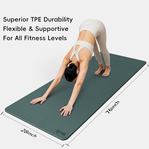 WEILA Extra Thick 10mm Yoga Mat - Non-Slip TPE Fitness Mat for Yoga, Pilates & Workout, 76"x28" Large Dual-Color with Carr...