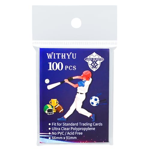 100 Pcs Soft Trading Card Sleeves, Top Loading Sleeves for Standard Cards 2.5" X 3.5"，Ultra-Clear Card Protector for Baseb...