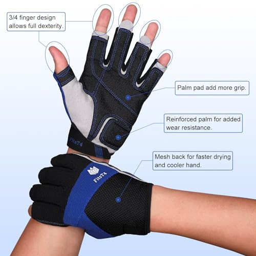 FitsT4 Sports Kayaking Gloves 3/4 or Full Finger Padded Palm Fingerless Gloves for Men Women Youth Perfect for Sailing Pad...