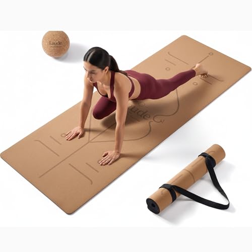 Laude Cork Yoga Mat + Ball Set – Sustainable Non Slip Yoga Mat with Strap – Thick Yoga Mat, Pilates Mat Thick & Workout Ma...