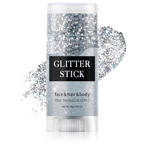 Silver Body & Face Glitter Stick,【Waterproof】【Long-Lasting】【Sparkling】 for Singer Concert Outfits, Festival Rave Mermaid A...
