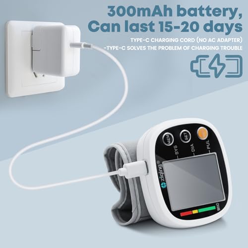 Wrist Blood Pressure Monitor for Home Use, Rechargeable Bp Machine Automatic Digital BP Monitor with Voice Broadcast, Larg...