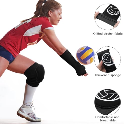 Sosation 2 Set Volleyball Knee Pads and Volleyball Arm Sleeves with Protection Pad Compression Forearm Wrist Guard with Th...