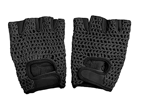 Mens Retro Crochet Cycling Gloves - Black
