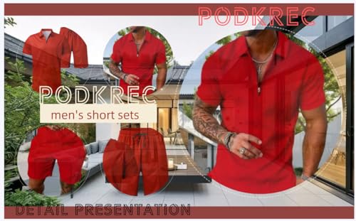 PODKREC Mens Short Sets 2 Piece Outfits Polo Shirt Fashion Summer Tracksuits Beach Outfit Short Sleeve and Shorts Set for Men