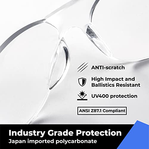 amoolo Clear Safety Glasses Bulk of 24, Protective Eyewear for Men Women, ANSI Z87.1 Impact Resistant Eye Protection for W...