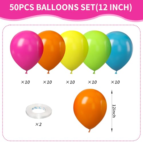 Rainbow Balloons, 50Pcs 12 Inches Yellow Orange Hot Pink Lime Green Neon Balloons Multicolor for Kids Colorful Rainbow Bir...