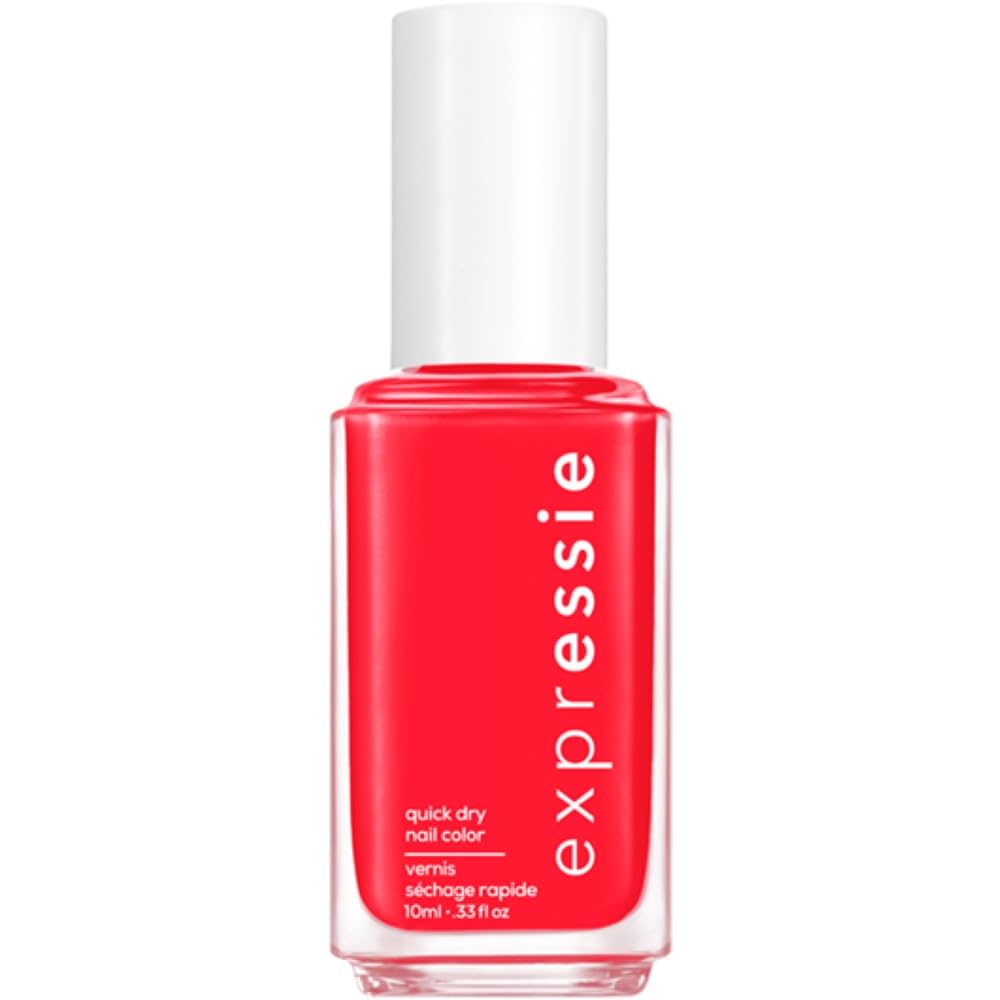 essie expressie Quick Dry Vegan Nail Polish, Electric Coral-Red with Pink Undertones, Ahead of the Gam(er), 0.33 Ounce