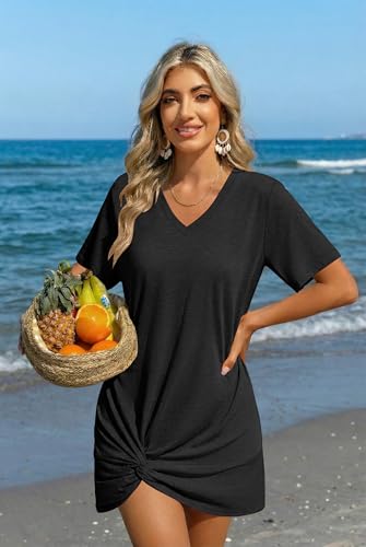 Ekouaer Women's Coverup Short Sleeve Swimsuit Cover Ups 2026 Summer Bathing Suit Cover Twisted Cover Up Dress S-2XL